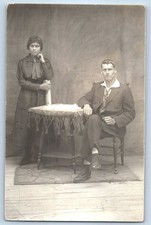 c1910's Man Black American Woman Studio RPPC Photo Unposted Antique Postcard picture
