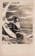 Man in the Woman on Crescent Moon Carnival Studio RPPC Photo Vtg Postcard I38 picture
