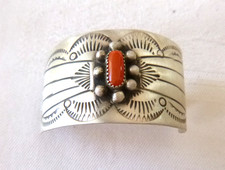 NWT Navajo Joann Silver 925 Sterling Silver Coral Bun Pony-Tail Curved Hair Clip picture