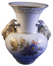 Antique KPM Berlin Porcelain Floral Ram Goat Head Vase Porzellan German Germany picture