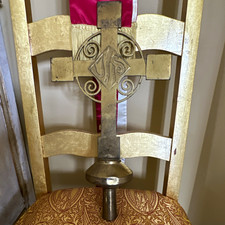Large Brass Christian Cross with Fitting IHS Scrollwork 15” Height picture