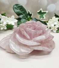 Large Rose Quartz Rose Crystal Flower Carving 2.5 LB w LED Light Stand picture