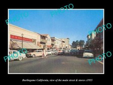 OLD POSTCARD SIZE PHOTO OF BURLINGAME CALIFORNIA THE MAIN STREET & STORES 1955 picture