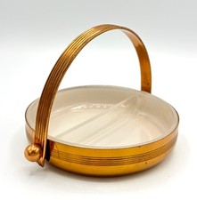 Vtg Chase Brass & Copper Co. 1930's Deco Divided Dish w/ Handle Made In USA 2pc picture