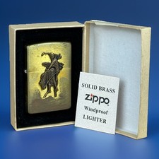 Vintage Zippo Marlboro Country Store Cowboy Bucking Bronco Solid Brass Lighter picture