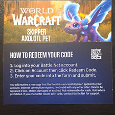 Blizzard World of Warcraft Skipper Axolotl Pet BlizzCon Digital Code Card picture