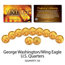 George Washington 1980's U.S. QUARTERS Uncirculated 24KT GOLD Plated - QTY 10 picture