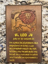 VTG 1978 Wallace Berrie Zodiac Leo Astrology Wall Art Wood & Leather # 1812 picture