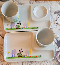 Vintage 1970s Disney Mickey Mouse Snack Plate & Cup Sets Pair,  Made in Japan picture