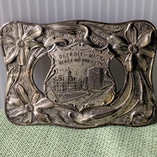 Vintage Detroit Michigan Watch Fob Heart of the City Art Nouveau Souvenir Sash picture
