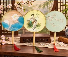 Beautiful Set of 3 Vintage Chinese Round Hand Fans picture