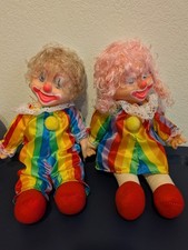 Vintage 1986 DRTM Rainbow Clown Dolls Pair boy and girl pink hair made in Taiwan picture