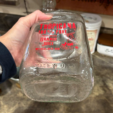 Tropicana Vintage 100% Pure Orange Juice Clear Glass Bottle Red Label picture