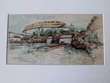 John Hench 2x Signed Monorails and lagoon Lithograph Art Print Rare DisneyArt picture