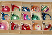Lot VTG Glass Pictured Feather Tree Indent BALL DROP Christmas Ornament Poland picture