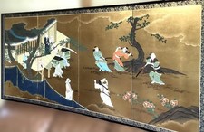 Japanese Byobu 4 Panel Gold Leaf Wall Hanging Screen Painting Sekko Kyoto Art picture