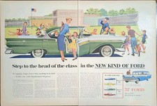 1957 vintage Ford V8 Thunderbird Picking Up The Kids At School Print Ad picture