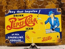 VINTAGE PEPSI-COLA PORCELAIN SIGN SODA POP BEVERAGE ICE COOLER RESTAURANT DRINK picture
