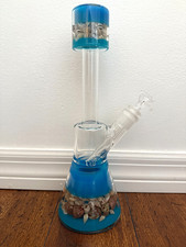 11.5” Premium Glass Water Hookah Art Ocean Seashells 14mm Blue picture