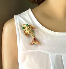 Vintage HAR Figural Gold-Tone Enamel Fish Koi Pin picture