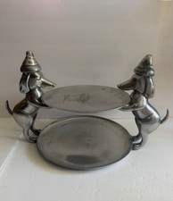 Rare Vintage 2-Tier Metal Stand w/Dog Figurines Serving Tray picture