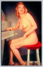 Vintage Retro reproduction PIN UP NUDE POSTCARDS of woman on piano. postcrossing picture