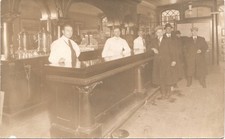 MEN AT SALOON BAR c1910 real photo postcard rppc tavern crowd bartender picture