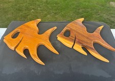 Vintage Mid Century Modern Atomic Wood Fish Wall Art / Set Of Two Monkeypod picture