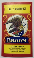Vintage 1970s-90s Broom Label 🦅 Alcor Supply No 2 Warehouse Eagle Miamisburg OH picture