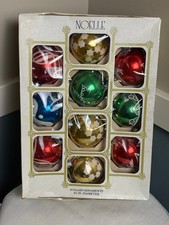 Vtg 1960s Noelle Mica Glass Christmas Ornaments Boxed Set 10 Mid Century 2.25