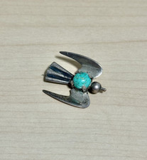 ANTIQUE NAVAJO FRED HARVEY STERLING SILVER TURQUOISE BIRD PIN, c. 1920-40s picture