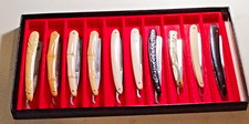 10- Antique Straight Razors.All Signed,All Work well,With a Glass Front Display picture