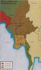 Map Burma, Myanmar Showing British Annexation of Burma 1824-1886, Published 1954 picture