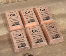 6 Lb .999 Hand Poured Copper Bullion | Set Of Six 1lb Element Design Copper Bars picture