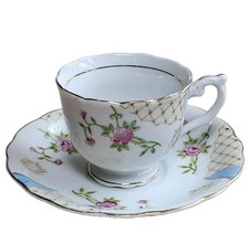 Hand-Painted Demitasse Cup & Saucer Pink Rose Gold Vintage Nippon picture