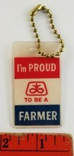 Vintage I'm Proud to be a Farmer Red White Blue Plastic Keychain Keyring picture