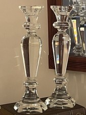 Brilliant Cut Crystal 11” Faceted Taper Candlesticks Pair Heavy picture