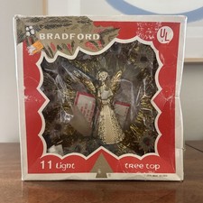 Vtg Retro Bradford Gold Garland Lighted Christmas Tree Topper Wall Decor Angel picture