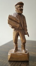 Vintage Caron Quebec Folk Art Wood Carving - Lumberjack with Logs & Axe - Signed picture