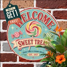 Welcome To Candyland Sweet Treats Dessert Shop Carnival Round Metal Sign picture