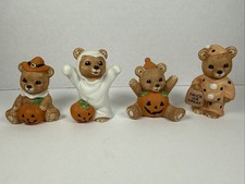 Vtg Homco Halloween Bear Figurines ~ Set of 4 ~ Ceramic Costume Pumpkin Ghost picture