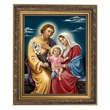 Holy Family Framed Print, Under Glass W/ Gold Finish Frame, 12.5