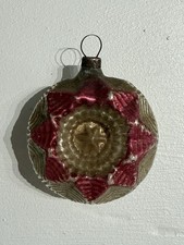 Vintage antique Bumpy Indented Christmas Glass Ornament Silver & Red Star Center picture