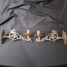 Antique Brass Wall Sconce Candle Holders Pair Ornate Art Nouveau Swivel Arm Cast picture