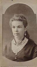 Antique CDV Photo Named Emma B Farmer Woman Drop Earrings Cleveland OH Beckwith picture