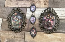 Vintage Ornate Picture Frame of Flowers Set Oval glass 13”X 9” Floral picture