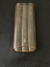 Vintage Italian Molded Leather 3-Cigar Pocket Case - Rigid Seamless Stitchless picture