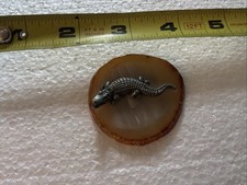 Vintage Miniature Metal Crocodile Alligator Stone Base  picture