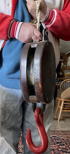 Antique 24” HUGE Wood Ship Pulley Block/Cast Iron Hook 21Lbs Industrial Maritime picture