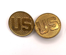 US Army Type 2 Collar Disc Pair Screwback 1926 1937 Pre WWII Enlisted -K picture